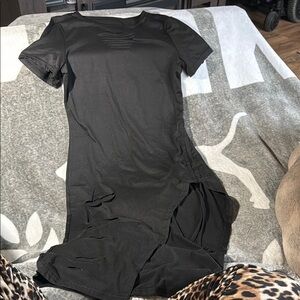 Black Short Sleeve Dress with Side Slit